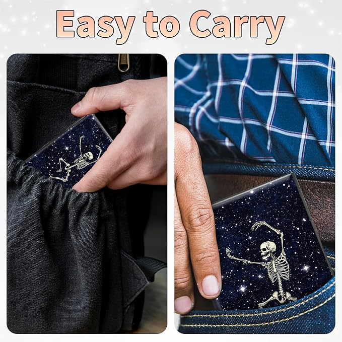 Slim Credit Card Holder, Dance Skull Skeleton RFID Blocking Metal Wallet for Men & Women, Aluminum Minimalist Hard Case Pocket-Sized Business Cards Organizer (Fits Up to 10 Cards)