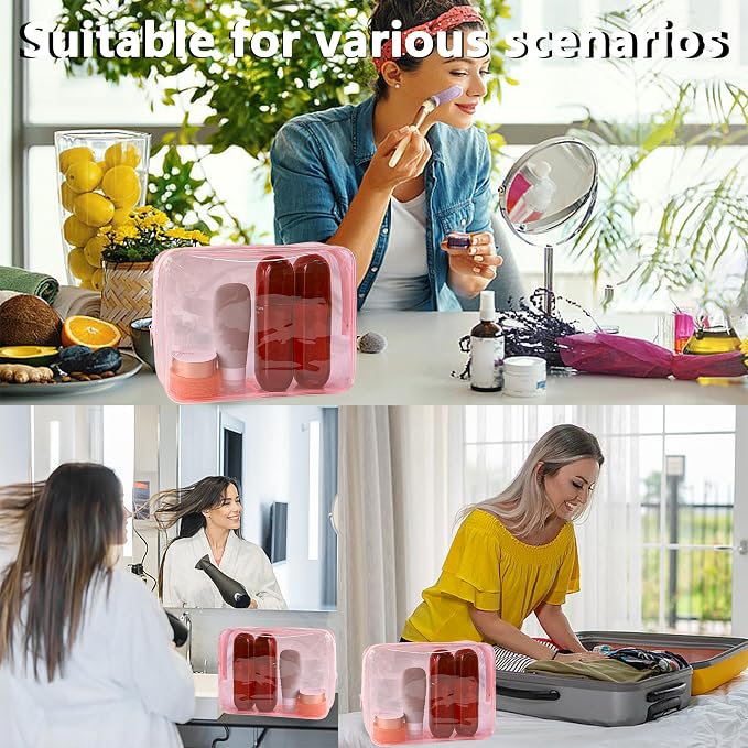 Waterproof PVC Makeup Bag - Leakproof Cosmetic Organizer for Travel Toiletry Storage 9.84×7.09×2.36 Inch for Women & Men (Pale pink)