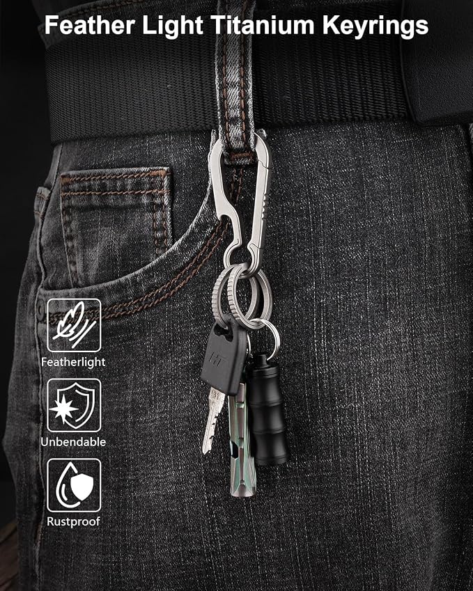 PJYTAC Titanium Key Rings Side Push Key Chain Rings Heavy Duty, Ultra Light Easy to Open Keyrings for Key Fobs Gift for Men