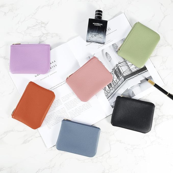 Chelmon PU Leather Coin Purse Pouch Change Holder Small With Zipper for Men Women 2 PCS Set (Black&Black)