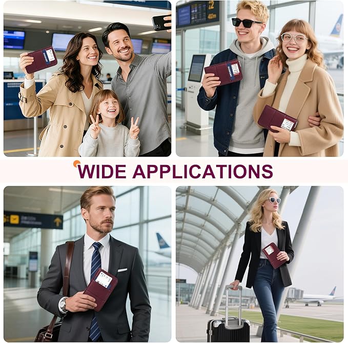 Family Passport Holder Wallet with Zipper, RFID Blocking Travel Document Organizer, PU Leather Passport Wallet for Women Men, Passport Cover Travel Wallet for Boarding Pass, ID, Money, Ticket