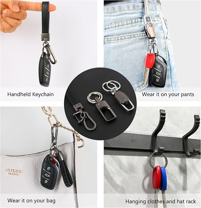 3 Pack Leather Keychain Heavy Duty Key Chains for Car Keys Universal Leather Key Chain for Men Key Fob keychain Holder