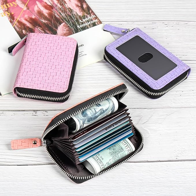 EcoVision Credit Card Holder RFID Card Case Wallet, Small Accordion Zipper Card Case Holder, Card Organizer Case for Women Men
