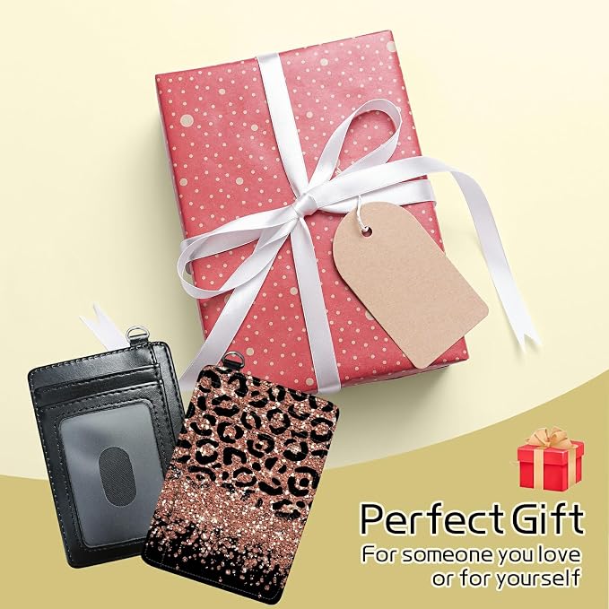 Small Travel Wallets, Leopard Glitter Slim Minimalist Front Pocket Wallet with Wristlet, RFID Blocking PU Leather Credit Card Holder with ID Window Change Purse for Men Women