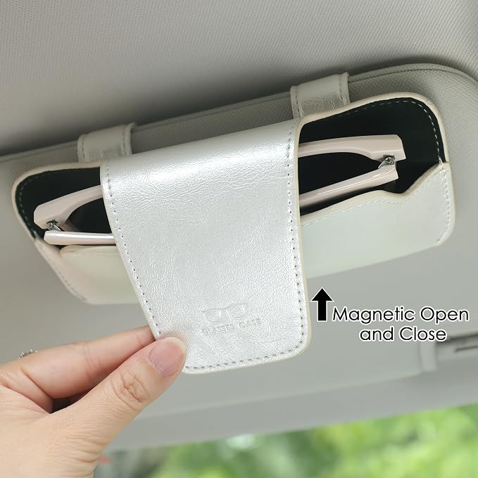Sunglass Holder for Car Visor, Car Sunglasses Holder Leather, Eyeglasses Holder Glasses Storage Case Visor Accessories