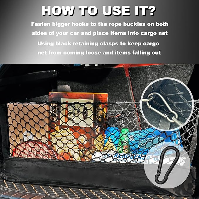 Envelope Style Cargo Net Compatible with Ford Pickup F150 F250 F350, 2026 2025 2024 2023 2022 2021 2020 2019 2018 2017 2016 2015 2014 2013 F-150-350 Trunk Car Rear Tailgate Touring Netting