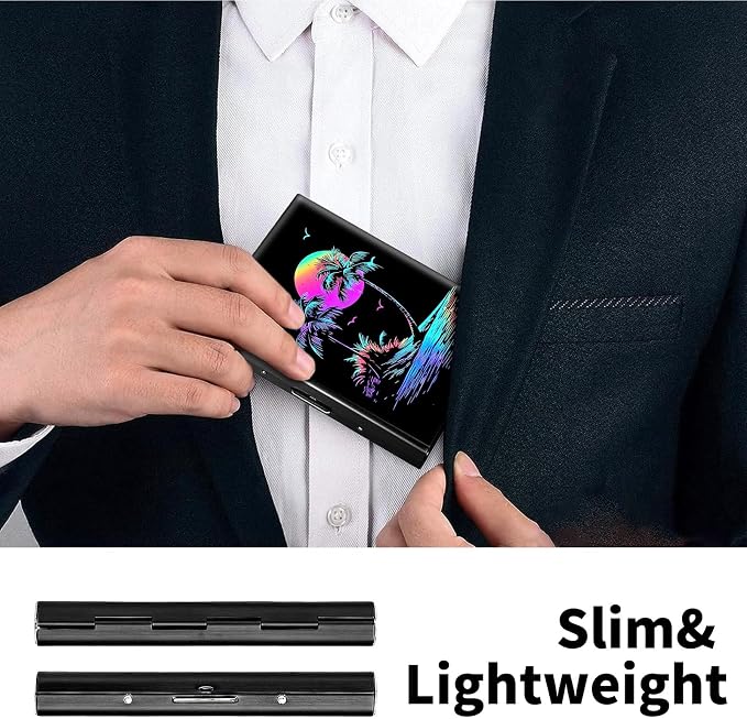 Metal Wallet for Women Men Girls, RFID Blocking Slim Aluminum Credit Card Holder, Mini Travel Wallet with Hard Shell, Lightweight ID & Business Card Case,Art Palms Tropical Beach
