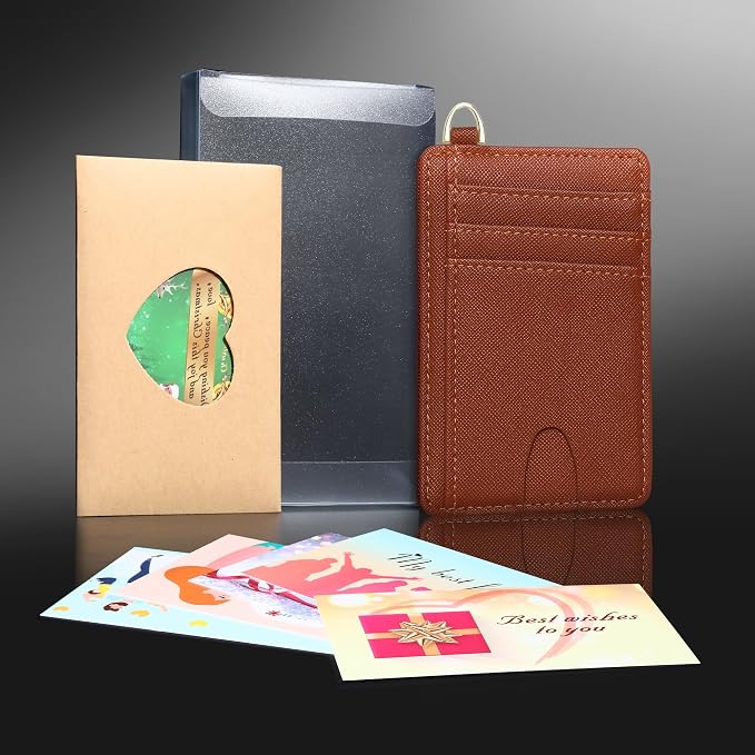 Badiya Credit Card Holder Slim Minimalist Wallet, Front Pocket Purse RFID Blocking Wallet Compact Card Case with ID Window for Women & Men