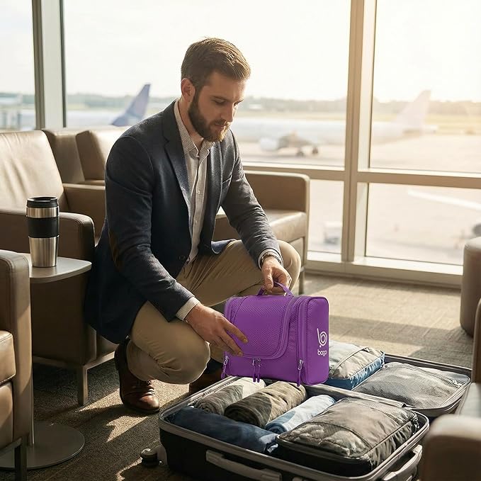 Bago Travel Toiletry Bag for Women and Men X-Large Waterproof Hanging Large Toiletry Bag for Bathroom and Travel Bag for Toiletries Organizer -Travel Makeup Bag (Purple)