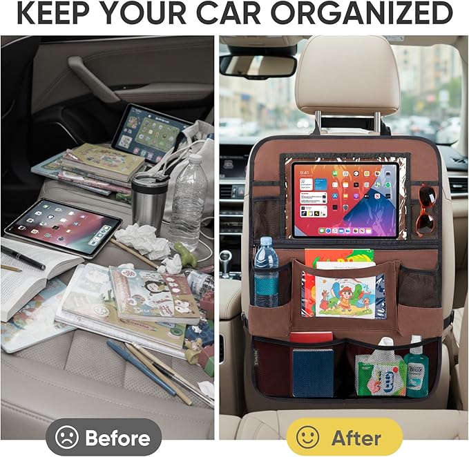 BALEINE Backseat Car Organizer, Back Seat Car Organizers and Storage, Kick Mats Back Seat Protector, Travel Accessories for Most Automotive (1 Pack, Mocha)