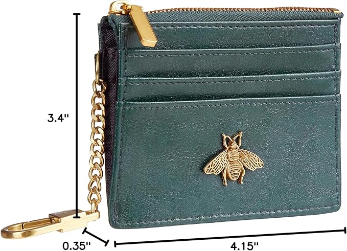 SEAVILIA Card Holder Keychain Wallet for Women with ID Window RFID Coin Purse Bee Gifts Slim Minimalist Small Wallet