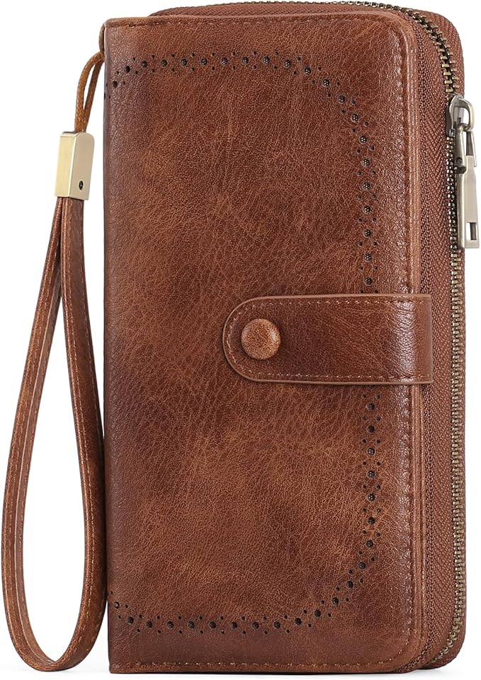 GAEKEAO Leather Credit Card Holder Wallet for Women RFID Blocking Large Capacity Bifold Zipper Card Case Organizer with Wristlet 45 Slots