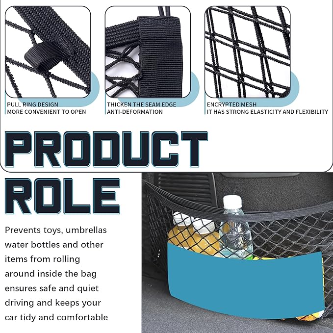2 Pcs Universal Stretch Mesh Car Mesh Bag with Screws and Hooks for Trunk RV Boats Home Cargo Storage (25.6'' x 9.8'')