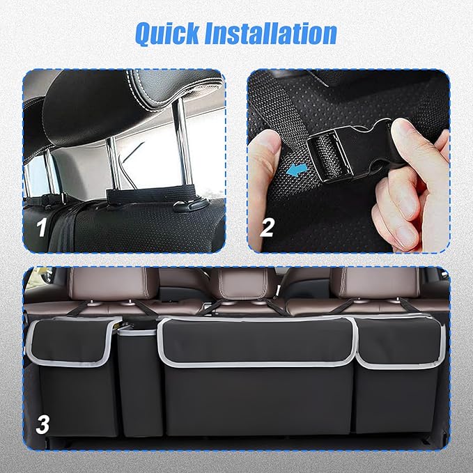 Car Trunk Organizer and Storage, Backseat Hanging Trunk Organizers and Storage, Waterproof Collapsible Cargo Large Bag with 4 Pockets, Car Interior Accessories for SUV, Truck (Black)