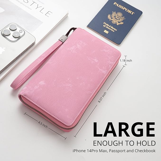 Bveyzi Women RFID Blocking Wallet Leather Zip Around Phone Clutch Large Capacity Ladies Travel Purse Wristlet | RFID Blocking, Zip Around, Large Capacity