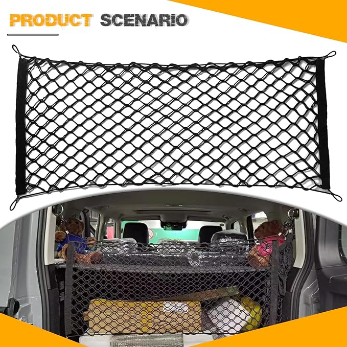 Car Cargo Net, Trunk Cargo Storage Organizer - Stretchable with Hooks, SUV & Car Interior Accessories (35.4x15.8 Inch)