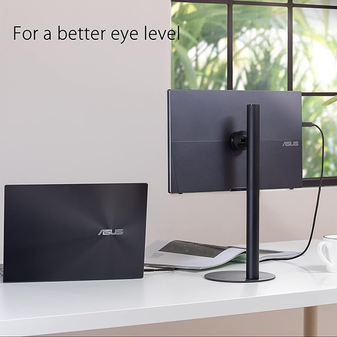 ASUS ZenScreen 16” (15.6 inch viewable) 1080P USB-C Portable Monitor (MB16AHV) & ZenScreen Stand MTS02D - Ergonomic Stand for Portable Monitors, Tilt, Pivot, Height adjustments, 1/4”