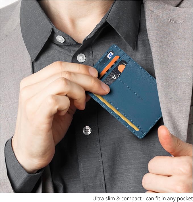 Oak Leathers Leather Slim Minimalist Wallet for Men & Women RFID Front Pocket Leather Card Holder Wallets (Nappa Ottanio)
