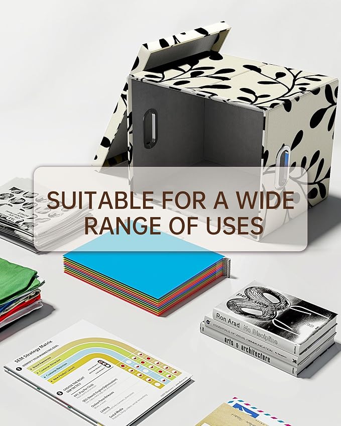 Oterri 2 Pack File Storage Organizer, Document Organizer, Portable File Box with Lid, Fit for Letter/Legal File Folder Storage,Leaf Black/Cream-Box only