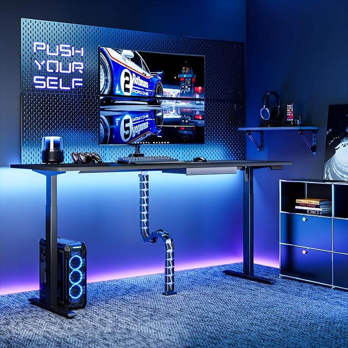 ARES WING Under Desk Cable Management Spine, Clamp On Vertebrae Cable Management for Standing Desk, Length Adjustable Cord Organizer with 20 Modular Vertebrae for Office and Gaming Desks, Blue