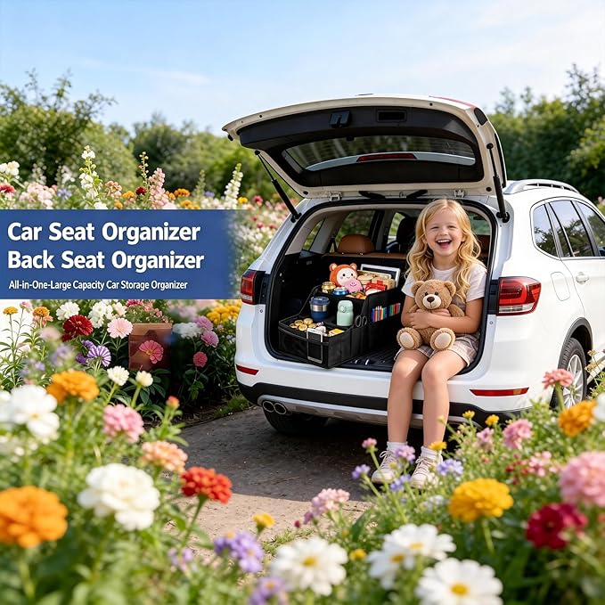 Car Seat Organizer Backseat and Passenger Seat Organizer with 9 Compartments 2 Cup Holders Car Organizer Front Seat Storage for Travel Kids,Black