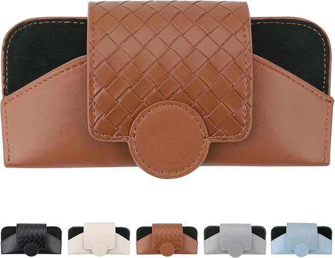KINIVA Sunglasses Holder for Car Visor Leather Glasses Case with Clips for Car Visor Automotive Interior Visor Accessories Apply to All Car Models (10 Brown)