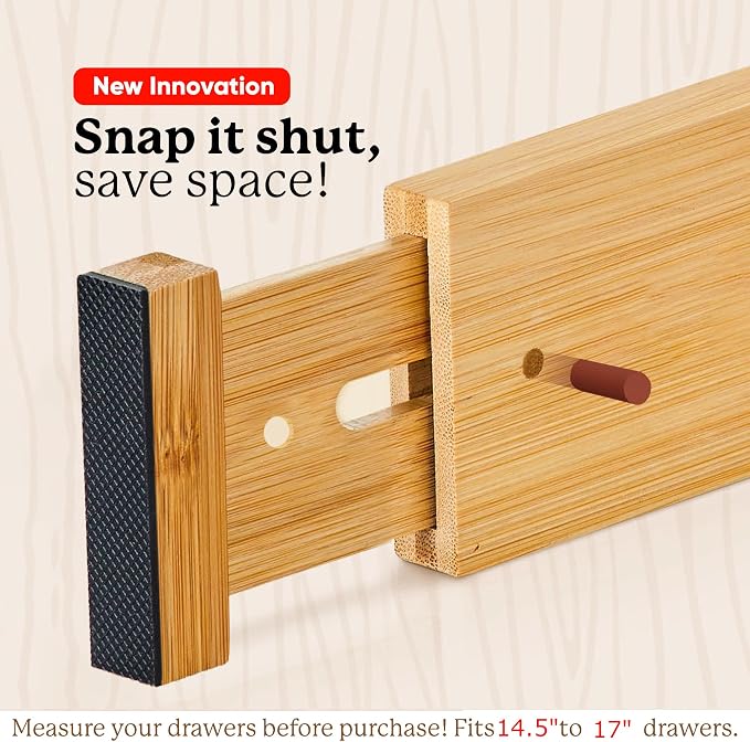 Night Tree Expandable Bamboo Drawer Dividers – Spring-Loaded Wooden Organizers for Clothes, Kitchen Utensils, Bathroom, and Dresser Drawers (14.5" to 16.5")