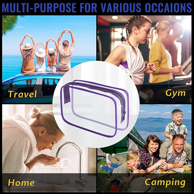 YedsIntu 16 Pieces Clear Makeup Bag PVC Zippered Clear Toiletry Carry Pouch Portable Cosmetics Bag Waterproof Makeup Bag Vinyl Plastic Organizer Case for Travel Vacation Bathroom (Purple-M)