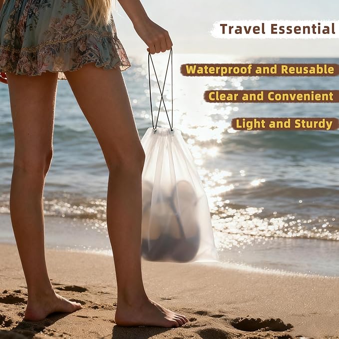 24 PCS Clear Shoe Bags for Travel, 11.8" x 15.7" Travel Shoe Bags for Storage and Packing, Waterproof Drawstring Shoe Bag for Traveling, Travel Essentials for Women and Men