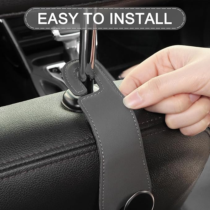 JESTOP Car Headrest Hooks, 2 Pack Leather Car Seat Storage Hanger for Purses Bags, Stylish Car Seat Organizer Hooks for Handbag Coat Umbrellas, Car Inside Accessories, Gray