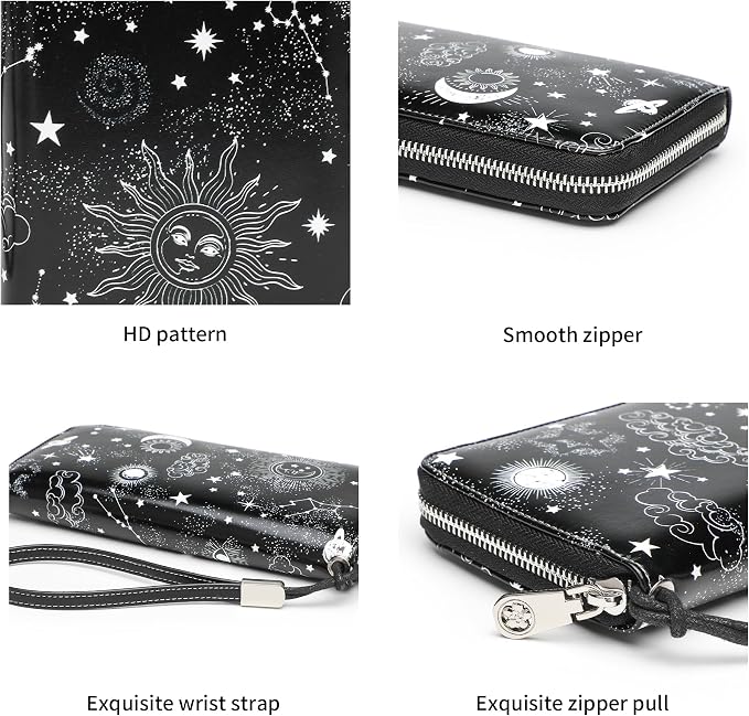 Rfid Blocking Wristlet Large Wallet for Women Credit Card Holder Bifold Designer Zipper Phone Long Wallet Purse Starry Sky