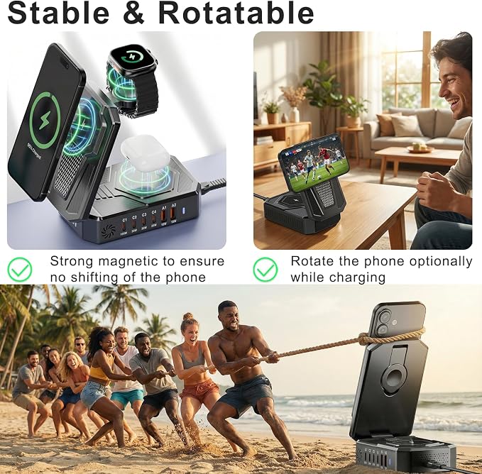 250W Charging Station for Multiple Devices Apple, Foldable 9‑in‑1 Wireless Charger for iPhone, iWatch, USB‑C PD100W Fast Charging Stand Dock for MacBook Air & Pro (Wireless Charging Only for Apple)