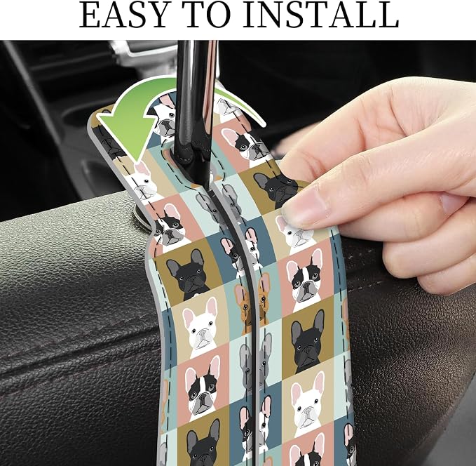 PU Leather Car Seat Hook, Storage Headrest Hanger, Cute Car Backseat Organizer, Car Hooks for Purses and Bags Dog Faces