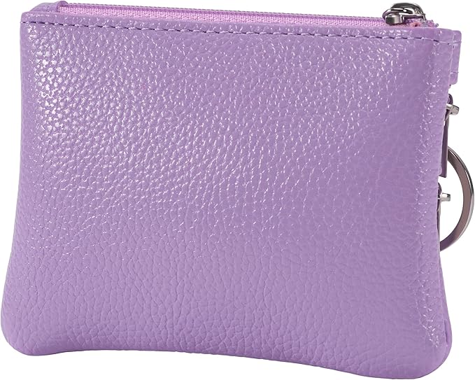 Chelmon 2 Pack Coin Purse Pouch Change Card Holder Small Wallet with Keychain for Women and Men (Light Purple & Light Purple)