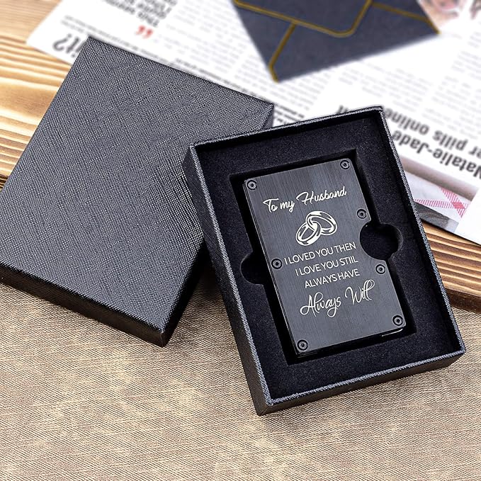 Carbon Fiber RFID Engraved Wallets for Men from Wife with Money Clip Personalized Slim Minimalist Card Holder Gifts for Men Husband Boyfriend Gifts for Birthday, Anniversary, Wedding, Valentine's Day