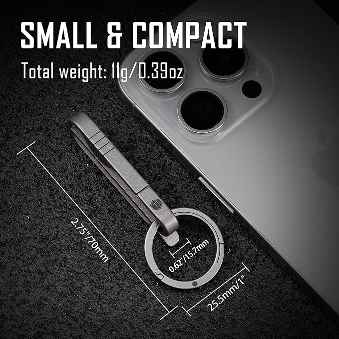 KeyUnity KM03 Titanium Keychain Clip Belt Loop Key Holder with Removable Key Ring for Duty Belt