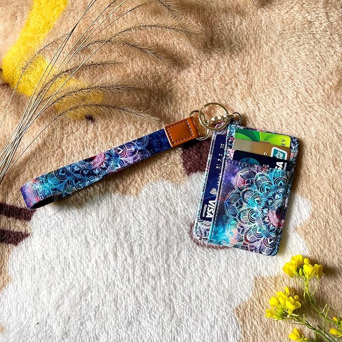 Coco Rossi Slim Front Pocket Wallet RFID ID Card Holder Cute Small Wallet with Wrist Lanyards Key Chain Holder for Women,Lace Nebula
