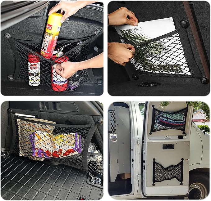 2 Layer Small Cargo Net,Cargo Storage Pocket Net, Mesh Elastic Pouch Organizer with Mounting Screws Hooks for Car,Rv, Trunk,Boats,SUV, Truck (2 Pack, 23.6 x 9.8Inch(60 x25cm)