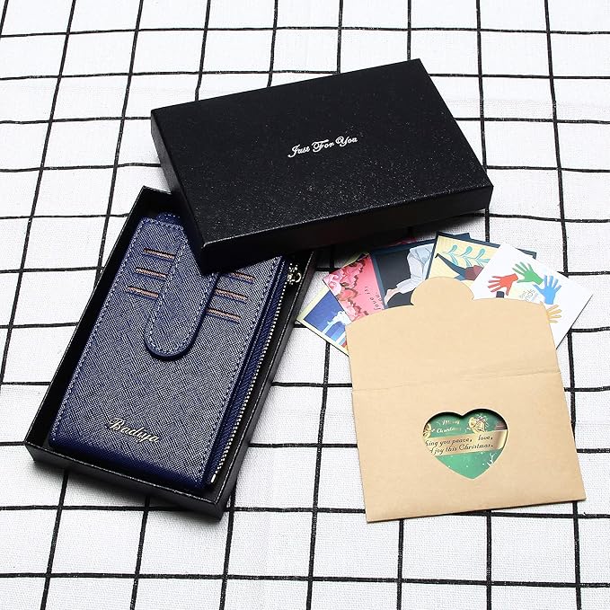 Badiya Slim Women Wallet RFID Blocking Bifold Compact 9 Card Slots Holder Wallets Soft Leather with Zipper Coin Pocket 2 ID Window