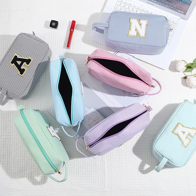 YOOLIFE Initial Makeup Bag for Women - Monogram Cute Makeup Bag Cosmetic Case Toiletry Pouch for Women Her Best Friend Sister Teacher, Personalized Birthday Gifts for Women, Pink O