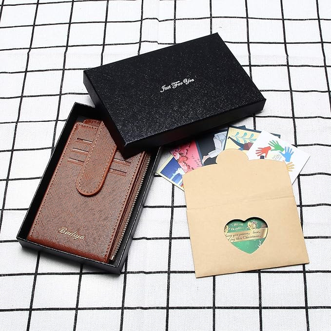 Badiya Slim Women Wallet RFID Blocking Bifold Compact 9 Card Slots Holder Wallets Soft Leather with Zipper Coin Pocket 2 ID Window