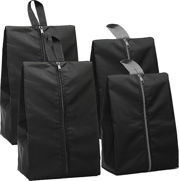 Simple Houseware Travel Shoe Bags, Set of 4 Waterproof with Zipper, Black