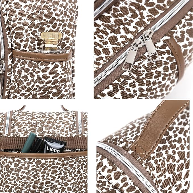 Hanging Travel Toiletry Bag For Women, Leopard Print Toiletries Bag For Travel Essential,Large Capacity Toiletries Organizer Kit For Cosmetics And Makeup
