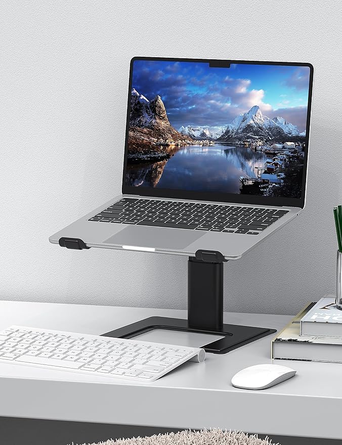 ALASHI Laptop Stand for Desk, Computer Stand Adjustable Height, Ergonomic Notebook Laptop Riser, Aluminum Metal Holder Compatible with 10 to 17.3 Inches Notebook PC Computer, Black