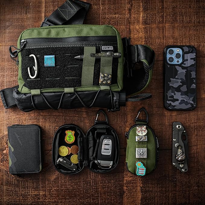 TACTICAL_GEEK Storage A7 EDC Key Bag Molle Pouch, Waterproof Zipper Wallet Car Key Case, Multipurpose Pocket Organizer, Unisex Tac Pouch with Patch Area for Daily Carry, Black