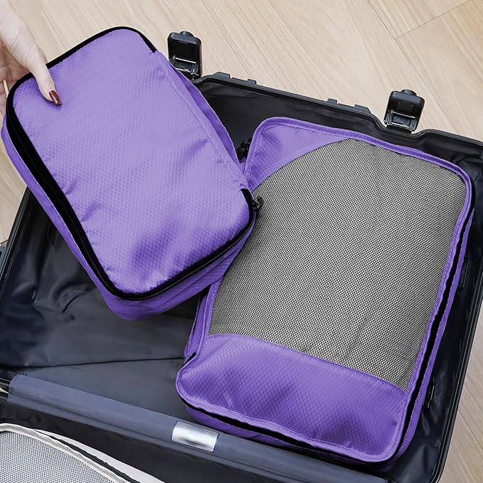 Toncoke 8-Piece Packing Cubes for Travel, Mesh Luggage Organizers with Shoe Bag, Toiletry Bag, Laundry Pouches, 4 Sizes (XL/L/M/S) for Suitcase Organization, Men Women Kids, Purple