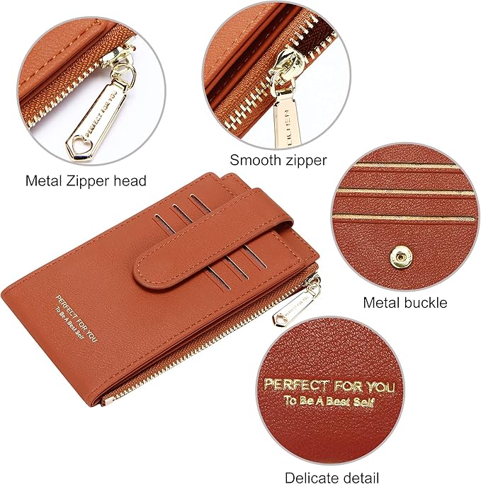 Badiya Slim Women Wallet RFID Blocking Bifold Compact 9 Card Slots Holder Wallets Soft Leather with Zipper Coin Pocket 2 ID Window