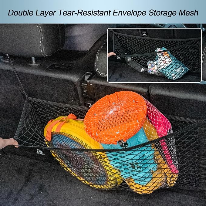 Cargo Net for Car Trunk Organizer, Elastic Mesh Pockets Backseat Hanging 25.6 x13.7 inches Trunk Organizer Storage Pouch Bag Car Net Accessories for SUV MPV