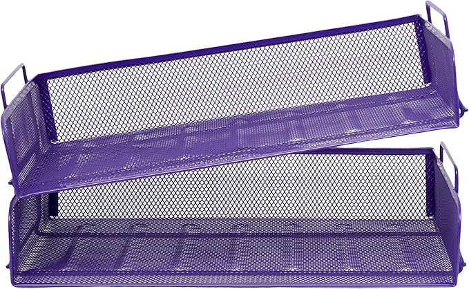 EASEPRES 2 Pack Stackable Desk Paper Tray, Metal Mesh Desktop Document Letter File Organizer for Office Home School, 13.5'' L x 9.75'' W x 5.5'' H, Purple