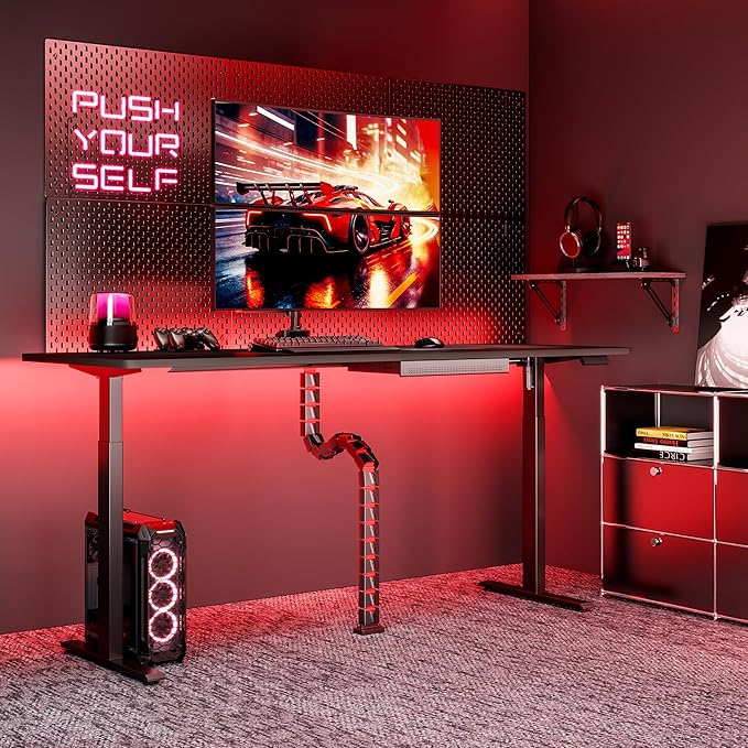 ARES WING Under Desk Cable Management Spine, Screw On Vertebrae Cable Management for Standing Desk, Length Adjustable Cord Organizer with 20 Modular Vertebrae for Office and Gaming Desks, Red